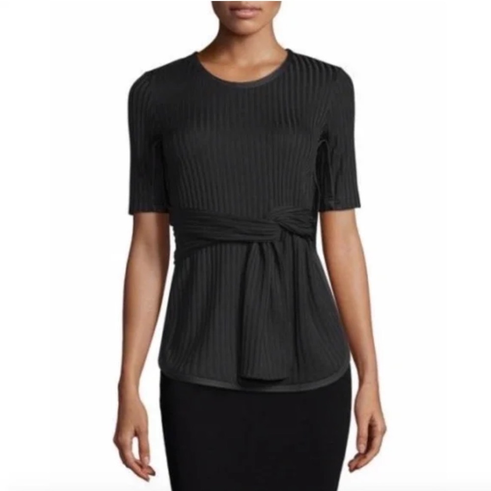 3.1 Phillip Lim Black Ribbed Tie Waist Short Sleeve Top Size XS